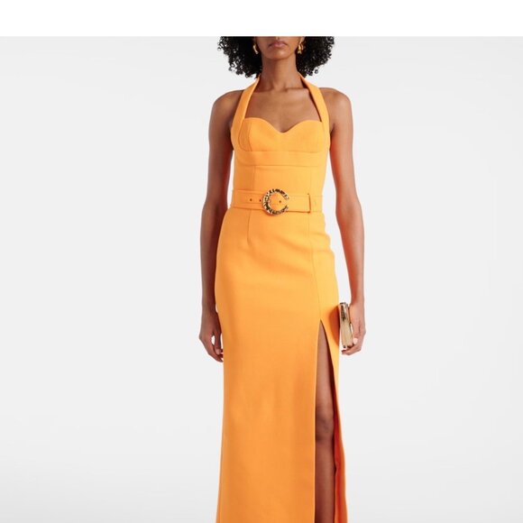 REBECCA VALLANCE Belted Halterneck Crepe Maxi Dress - Picture 1 of 11
